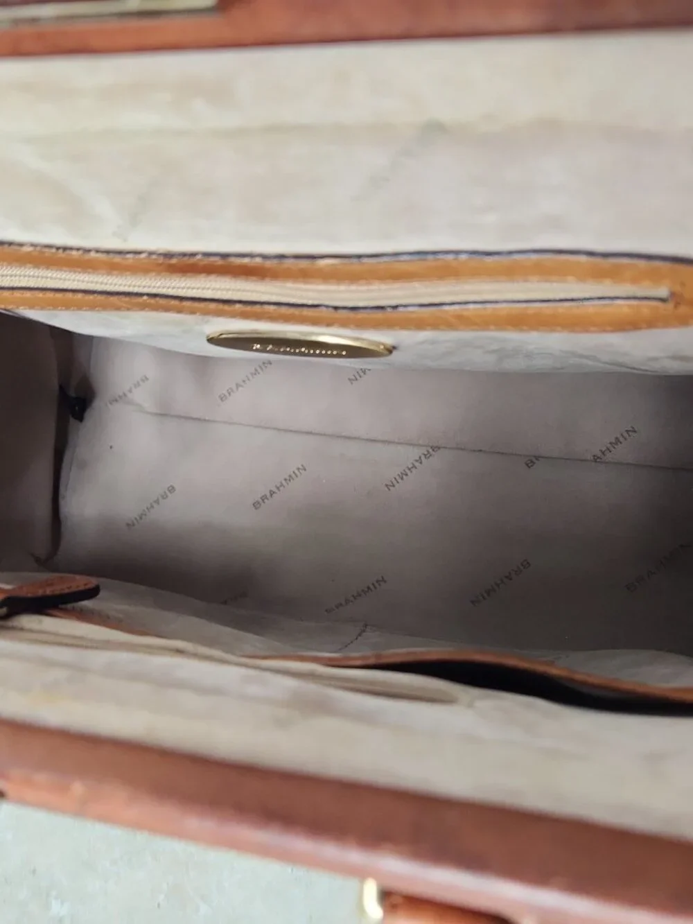 Brahmin Frame Satchel Blue Delft floral birds print hand bag classic rare - Picture 13 of 16